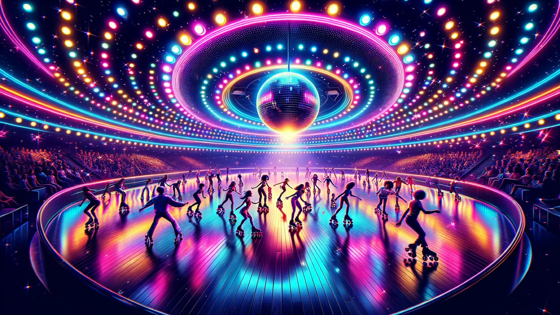 SpinCity rink floor lit up at night