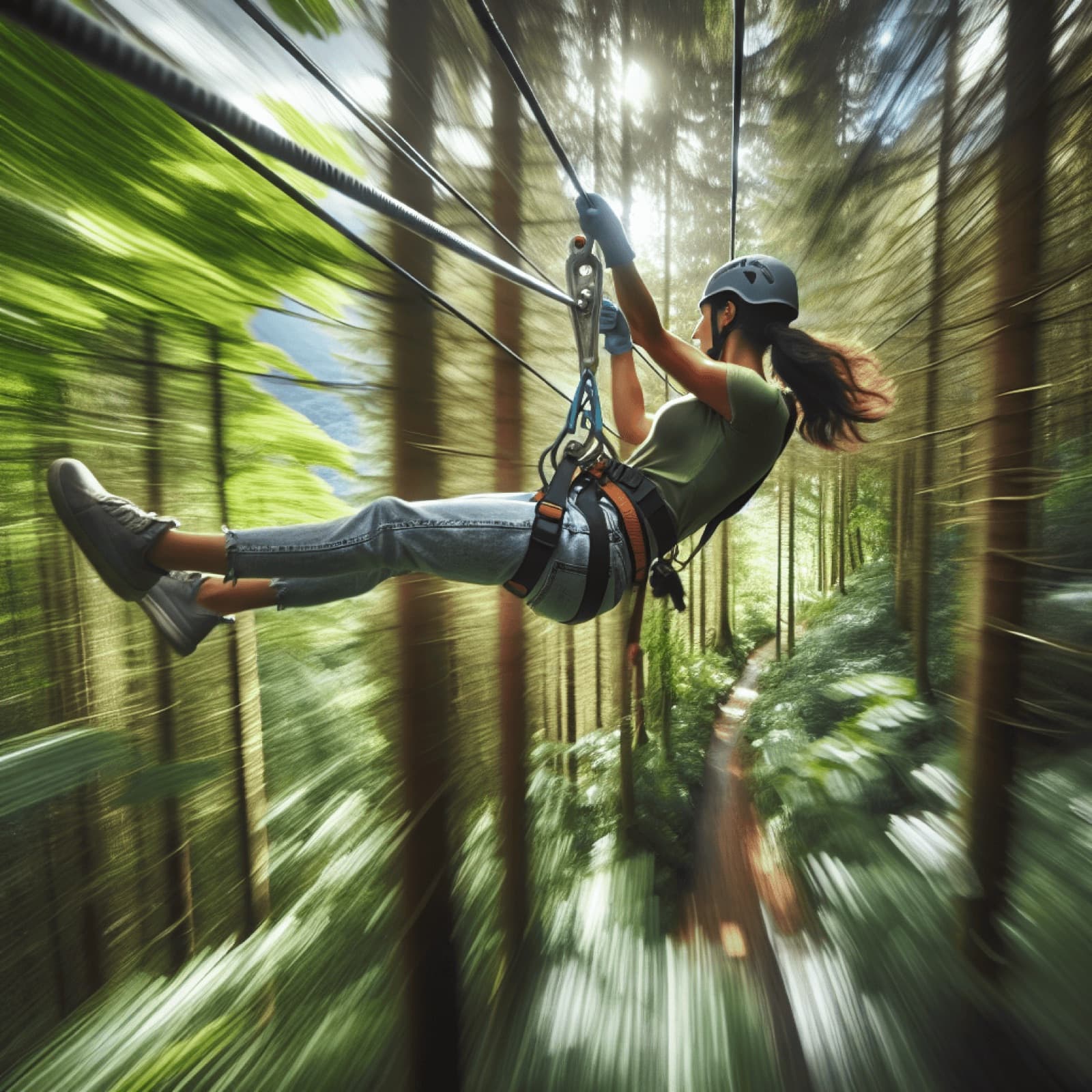 Zipline through forest