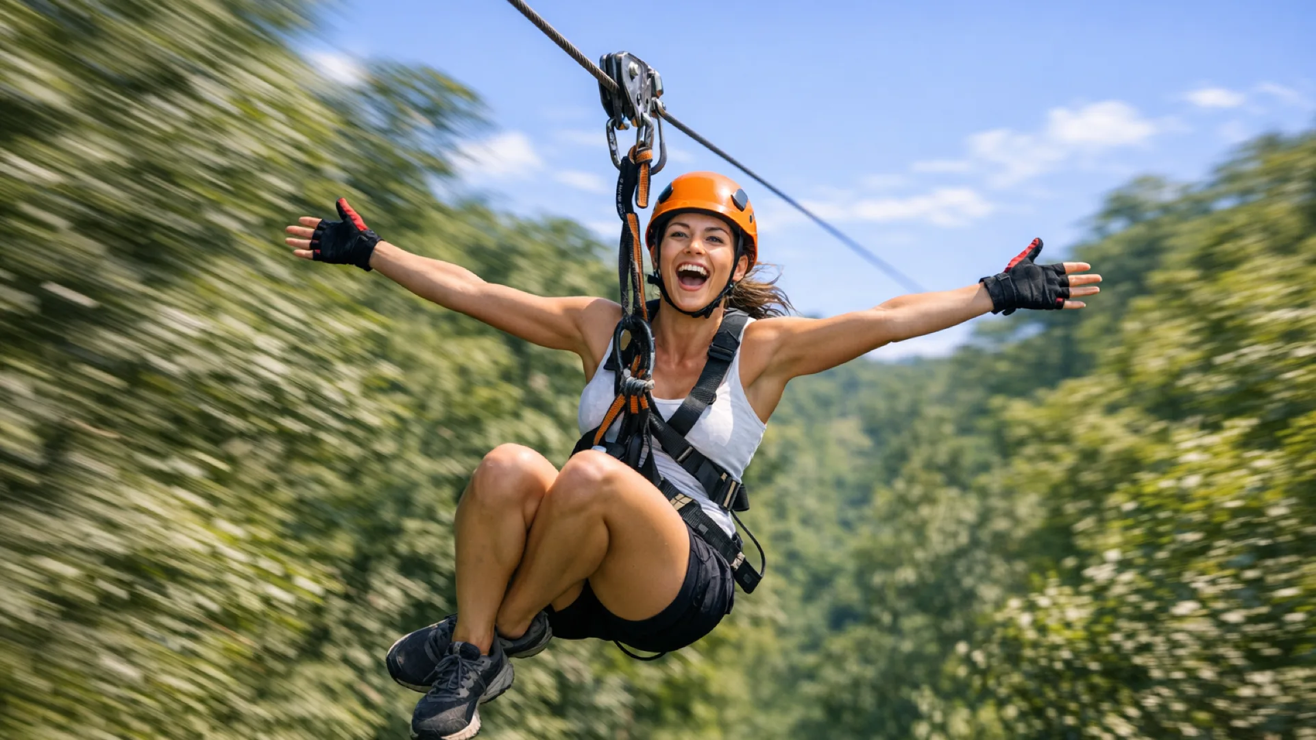 Zipline through forest